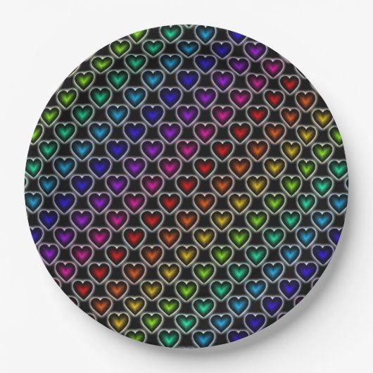Rainbow Hearts Pattern Paper Borden Papieren Bordje (Voorkant)