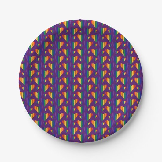 Rainbow Hearts Pattern Papieren Bordje (Voorkant)