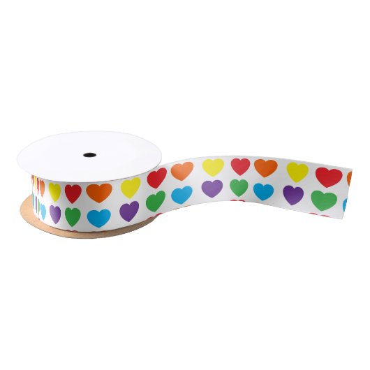 Rainbow Hearts Pattern Satijnen Lint (Spoel)