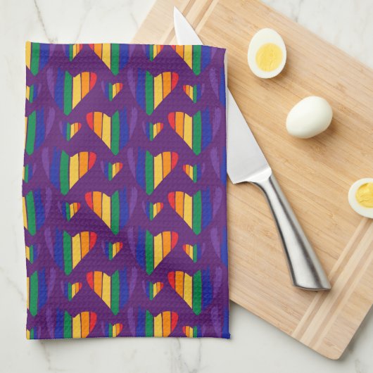 Rainbow Hearts Pattern Theedoek (Quarter Fold)