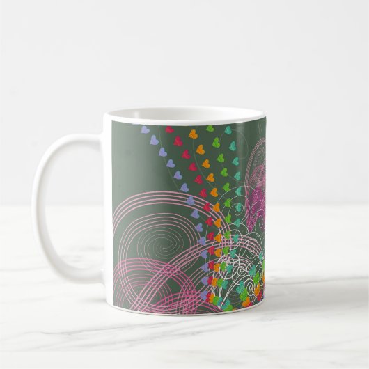Rainbow Hearts Pink Swirls Koffiemok (Links)