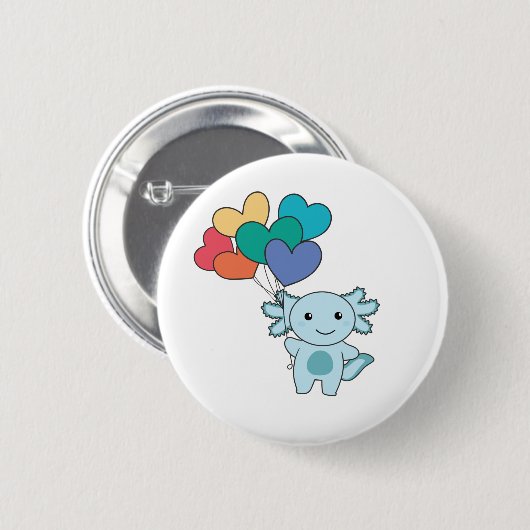Rainbow Hearts Pride Lgbtq Balloons Axolotl Button (Voorkant /achterkant)