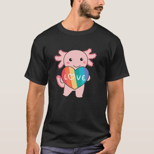 Rainbow Hearts Pride Lgbtq Cute Animals Axolotl T-shirt (Voorkant)