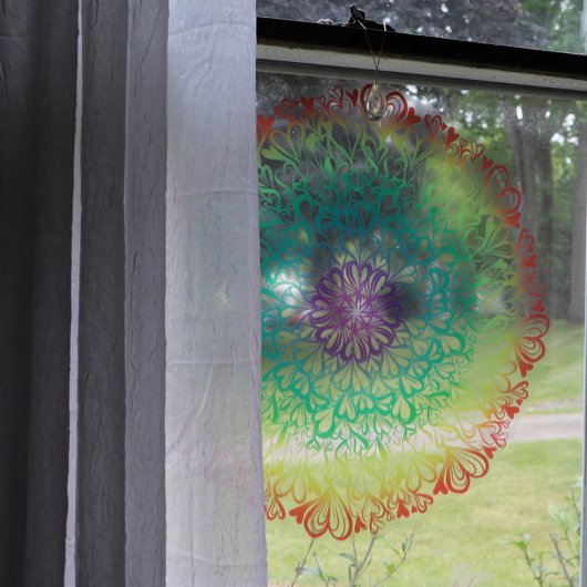 Rainbow Hearts Retro Mandala Raamsticker