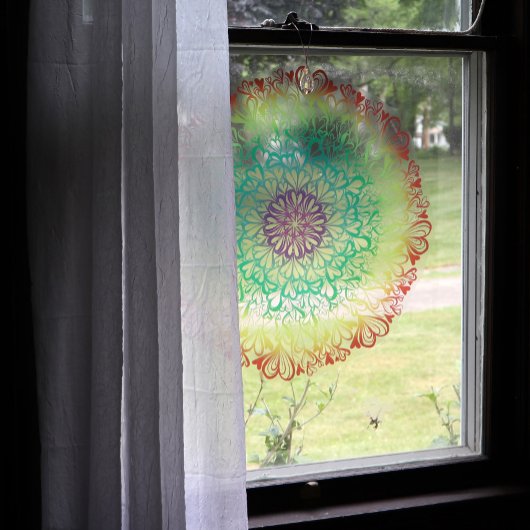 Rainbow Hearts Retro Mandala Raamsticker