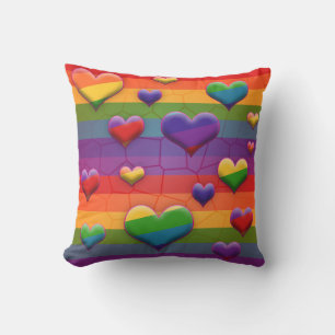 Rainbow Hearts Retro Style Gestreept Leuk Patroon Kussen
