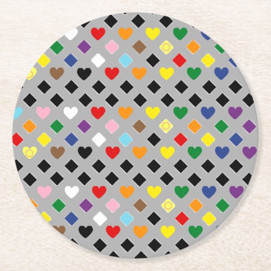 Rainbow Hearts Ronde Kartonnen Onderzetter (Voorkant)
