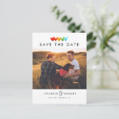 Rainbow Hearts Save the Date with Photo Briefkaart (Staand voorkant)
