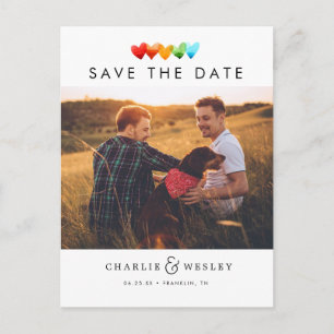 Rainbow Hearts Save the Date with Photo Briefkaart