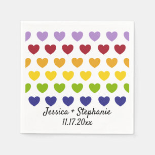 Rainbow Hearts Stripes gepersonaliseerde bruiloft Servet