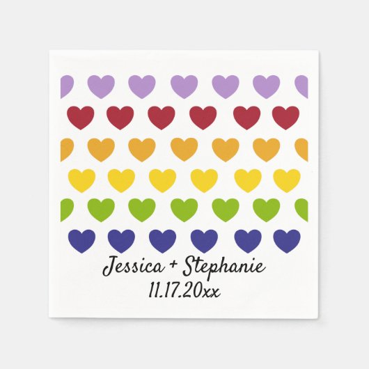 Rainbow Hearts Stripes gepersonaliseerde bruiloft Servet (Voorkant)