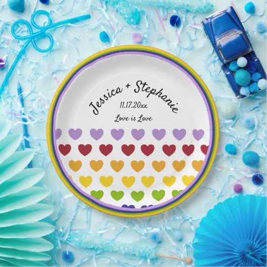 Rainbow Hearts Stripes patteralized Personalized Papieren Bordje (Feest)