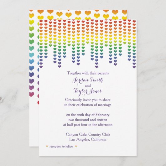 Rainbow Hearts Uitnodiging (Voorkant / Achterkant)