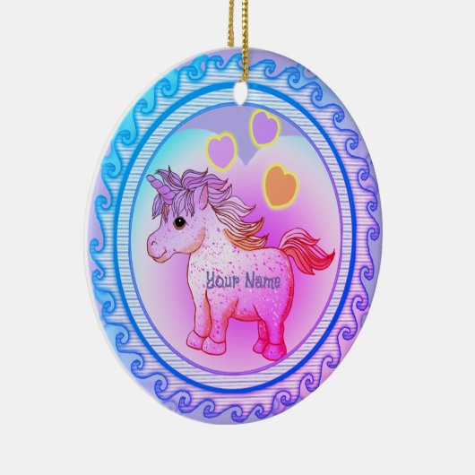 Rainbow Hearts Unicorn Keramisch Ornament (Rechts)