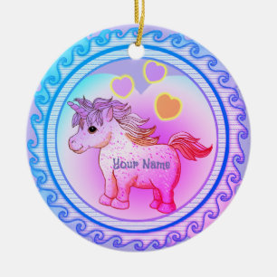 Rainbow Hearts Unicorn Keramisch Ornament