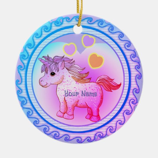Rainbow Hearts Unicorn Keramisch Ornament (Voorkant)