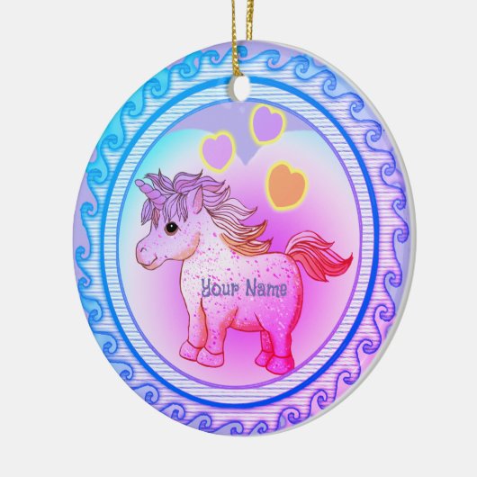 Rainbow Hearts Unicorn Keramisch Ornament (Links)
