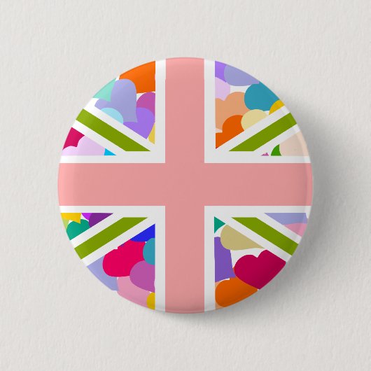 Rainbow Hearts Union Jack Ronde Button 5,7 Cm (Voorkant)