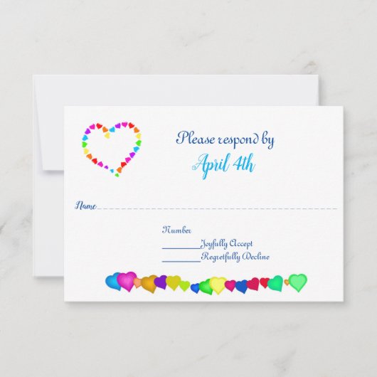 Rainbow Hearts Wedding Invitation RSVP Kaart (Voorkant)