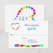 Rainbow Hearts Wedding Invitation RSVP Kaart (Voorkant / Achterkant)