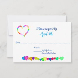 Rainbow Hearts Wedding Invitation RSVP Kaart