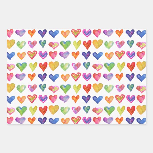 Rainbow Hearts Wrapping Paper Flat Sheet Set van 3 (Voorkant 3)