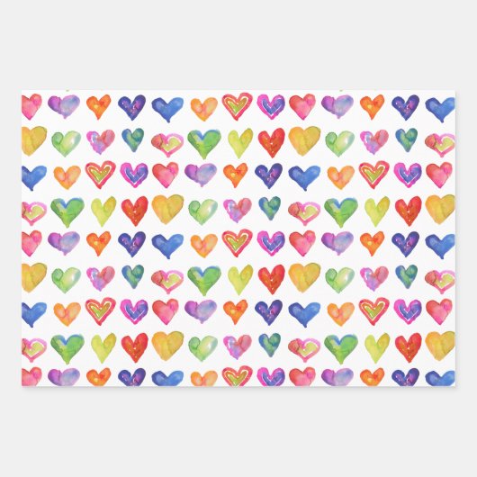 Rainbow Hearts Wrapping Paper Flat Sheet Set van 3 (Voorkant 2)