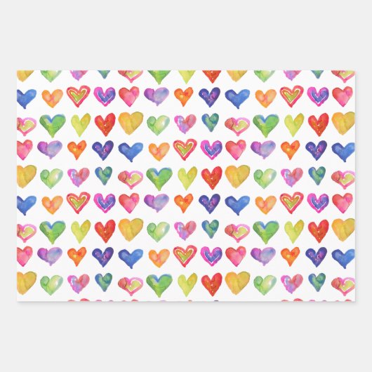 Rainbow Hearts Wrapping Paper Flat Sheet Set van 3 (Voorkant)