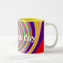 Rainbow Heb een leuke dag psychedelische snoep swi Tweekleurige Koffiemok