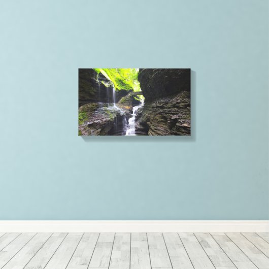 Rainbow-Herfsten en cascade, Watkins Glen, New Yor Canvas Afdruk (Insitu (Houten vloer))
