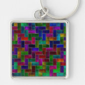 Rainbow Herringbone Brick Glas in lood Window Sleutelhanger (Voorkant)