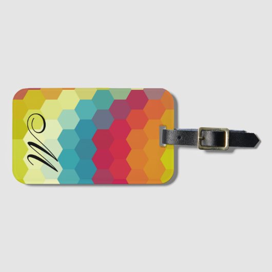Rainbow Hexagon Pattern Monogram Bagagelabel (Voorkant (horizontaal))