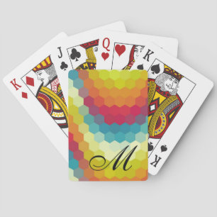 Rainbow Hexagon Pattern Monogram Pokerkaarten