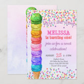 Rainbow Hier is het Scoop Ice Cream Girl Birthday Kaart (Voorkant / Achterkant)