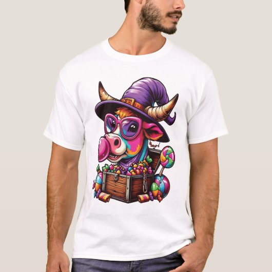Rainbow Highland Cow Halloween T-shirt (Voorkant)