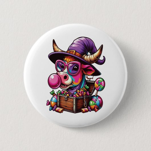 Rainbow Highland Koe Halloween Ronde Button 5,7 Cm (Voorkant)