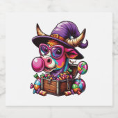 Rainbow Highland Koe Halloween Sparkling Wijnetiket (Enkel label)