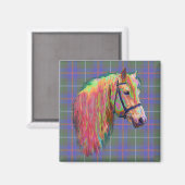 Rainbow highland pony op tartan, pas me aan! magneet (Voorkant / Achterkant)