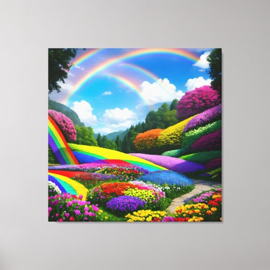 Rainbow Hills and Flowers Two Canvas Afdruk (Voorkant)