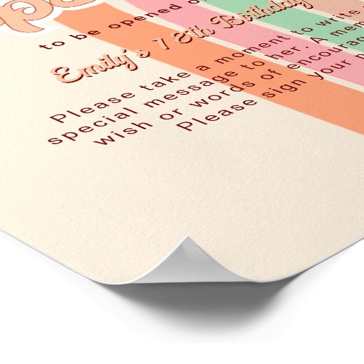 Rainbow Hippie 70's 1e verjaardag Time Capsule tek Poster (Hoek)