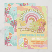 Rainbow Hippie Birthday Party Invitation Kaart (Voorkant / Achterkant)