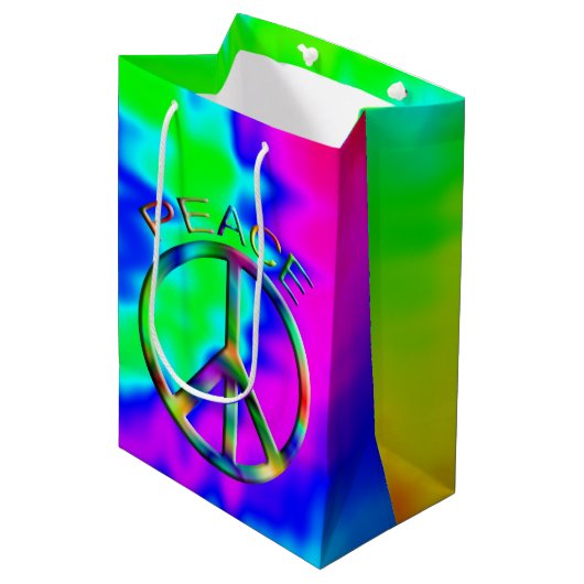 Rainbow Hippie Gift Bag Medium voor vredesgebaren Medium Cadeauzakje (Voorkant Gekanteld)