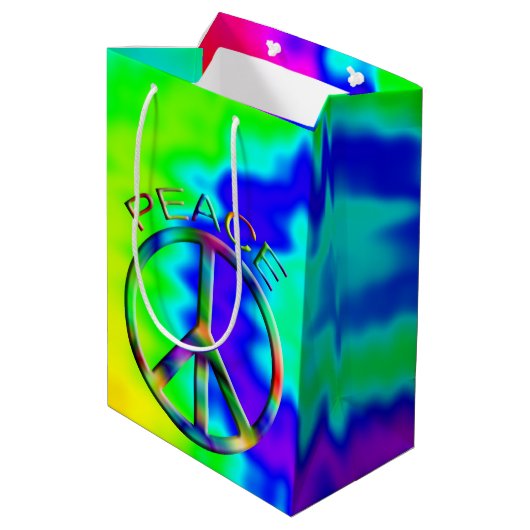 Rainbow Hippie Gift Bag Medium voor vredesgebaren Medium Cadeauzakje (Achterkant Gekanteld)