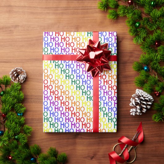 Rainbow Ho Ho Ho Pattern Wrapping Paper Cadeaupapier (Feestdagen Geschenken)