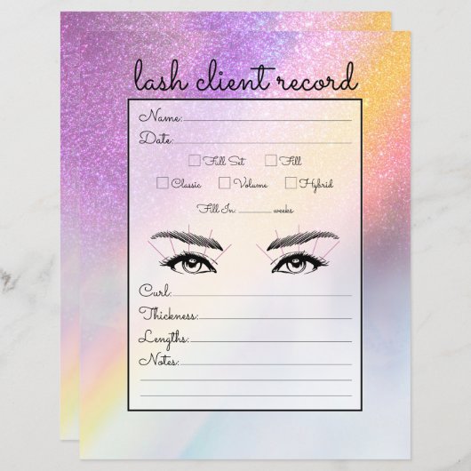 Rainbow Holografen Glitter Ombre Lash Client Recor (Voorkant / Achterkant)