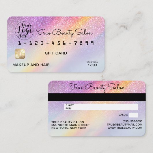 Rainbow Holograph Glitter Ombre Credit Logo Gift Visitekaartje (Voorkant / Achterkant)