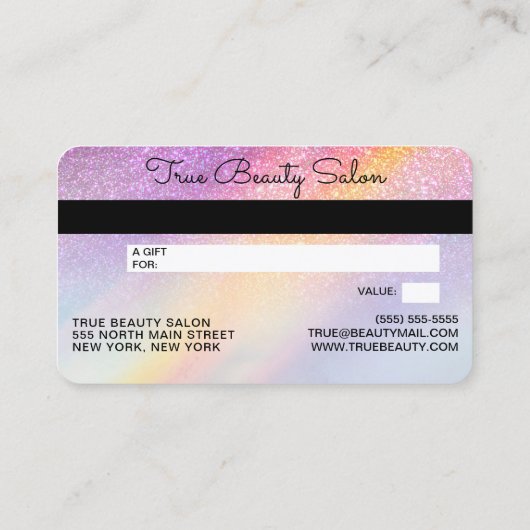 Rainbow Holograph Glitter Ombre Credit Logo Gift Visitekaartje (Achterkant)