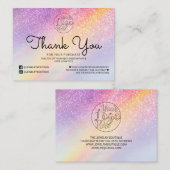 Rainbow Holograph Glitter Ombre Klant Dank u Visitekaartje (Voorkant / Achterkant)