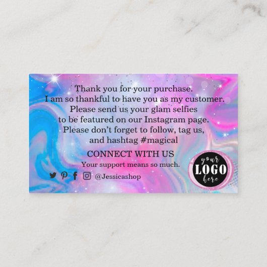 Rainbow holographic bedankt visitekaartje (Achterkant)