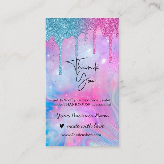 Rainbow holographic bedankt visitekaartje (Voorkant)
